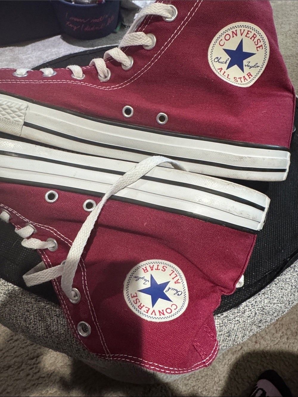 Converse High Top Sneakers - Burgundy and White - Picture 7 of 13